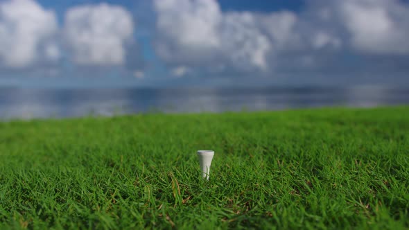 Hand in Glove Placing Golf Ball on Tee