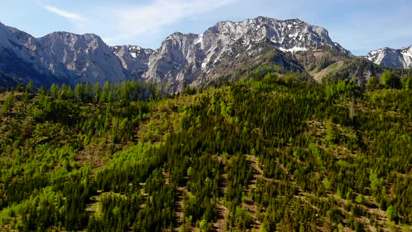 Beautiful view from the Signalkogel to the Lake Langbathsee and Mountains drone video