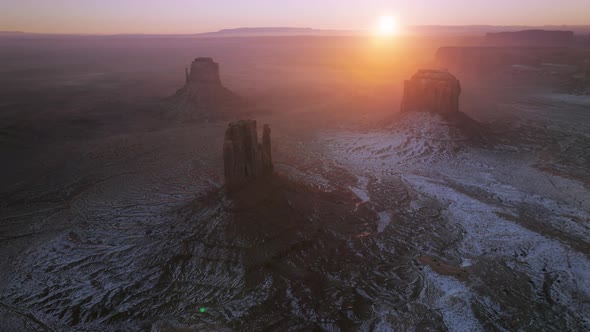 Epic Golden Sunrise Glowing Above Monument Valley Nature Navajo in Arizona USA