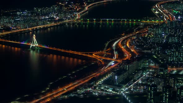 Timelapse Large Seoul River Separates City Districts