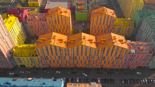 Aerial View of District of Colorful Houses in Kiev