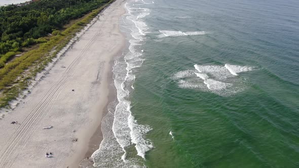 Aerial view of a beach on Hel peninsula at the Baltic Sea in Poland, Europe
