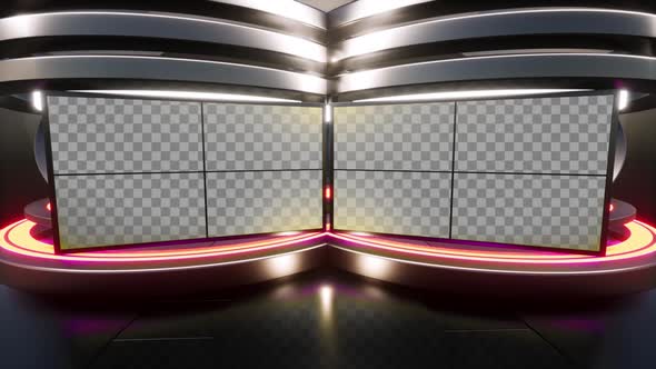 3D Virtual TV Studio News With Neon Lights In The Background Loop 2