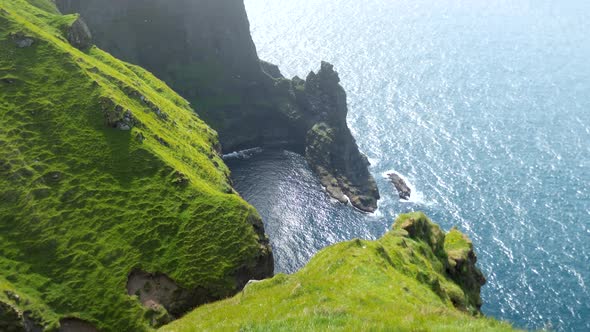 Amazing Faroese Nature Green Hills and Beautiful Rocky Cliffs and Mountains