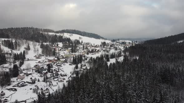 Aerial view of snowy landscape .Winter nature 