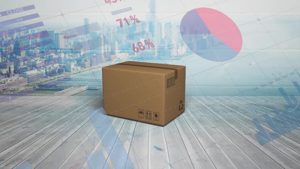 Parcel with charts and cityscape