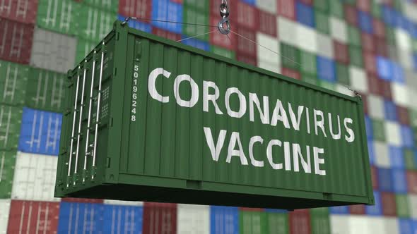 Green Cargo Container with CORONAVIRUS VACCINE Text