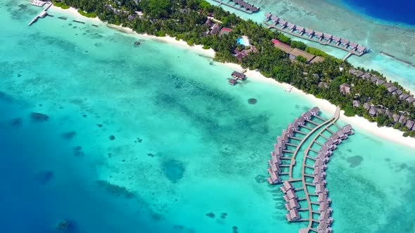 Aerial travel of seashore beach journey by blue sea and sand background