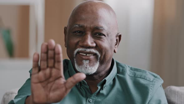 Male Portrait Old Senior Mature 60s African American Man Stretch Out Palm to Camera Stop Gesture