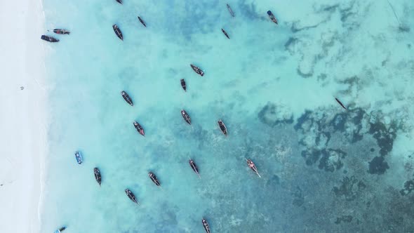 Boats in the Ocean Near the Coast of Zanzibar Tanzania Slow Motion