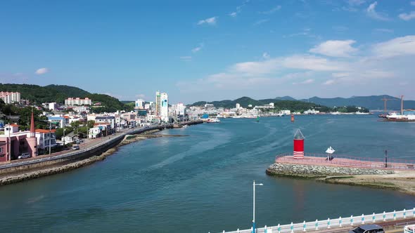 4K Aerial Drone Footage View of Tongyeong Port