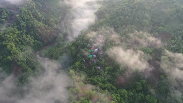 Aerial view of mountain landscape with clouds, Chittagong, Bangladesh.