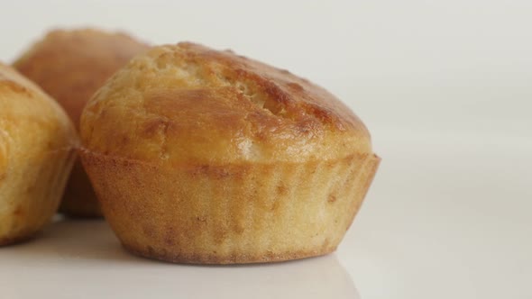 Healthy cornbread baked as a muffin slow tilt 4K 2160p 30fps UltraHD footage - Complete breakfast co