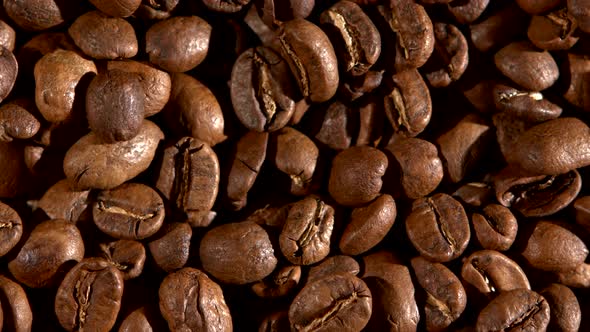 Coffee Beans on Burlap Sacking, Background, Close Up, Rotation, Cam Moves To the Left