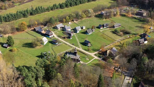 Aerial View Of Open-Air Museum In Stara Lubovna City In Slovakia