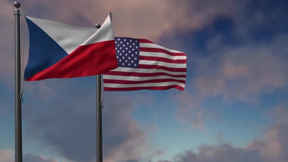 Czech Republic Flag Waving Along With The National Flag Of The USA - 4K