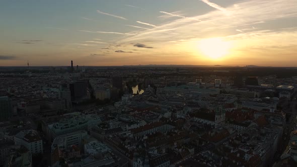 Aerial view of Vienna at sunset