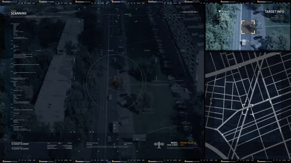 The Drone is Flying Above the City. An Unknown Object Found in the Trunk. UI. alt