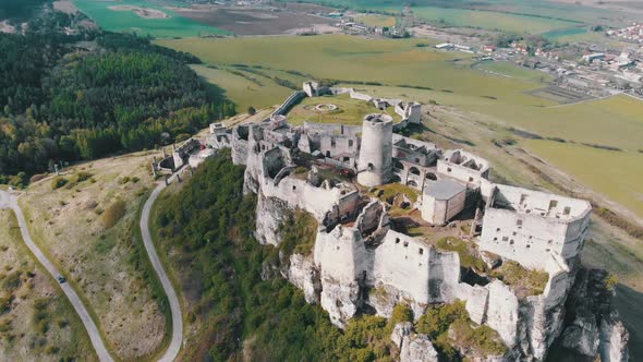 Aerial Drone View on Spis Castle. Slovakia. Ancient Castle, Spissky Hrad