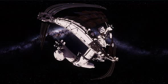 ISS in Virtual Reality 360 Degree Video. International Space Station Orbiting alt