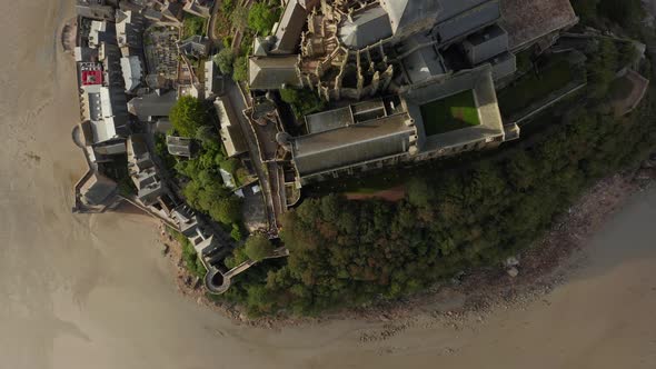 Overhead Birds View of Mont Saint Michel Castle in France