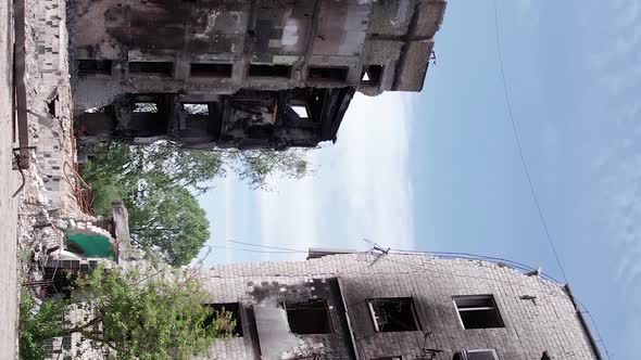 Vertical Video of a Destroyed Residential Building During the War in Ukraine