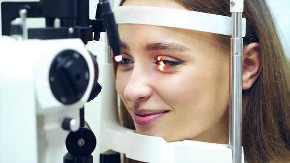 Face of a young female at an ophthalmologist office