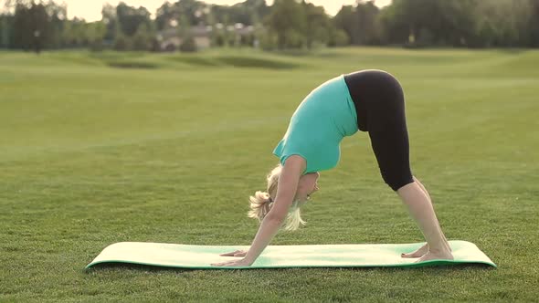 Attractive Adult Woman Practicing Yoga in Park