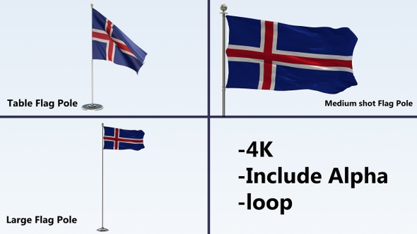 Iceland Flag Pole Pack 4k-Loop