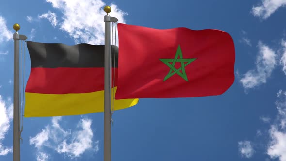 Germany Flag Vs Morocco On Flagpole