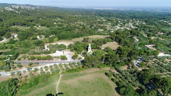 Mausoleum of Glanum in Saint-Remy-de-Provence in France from the sky