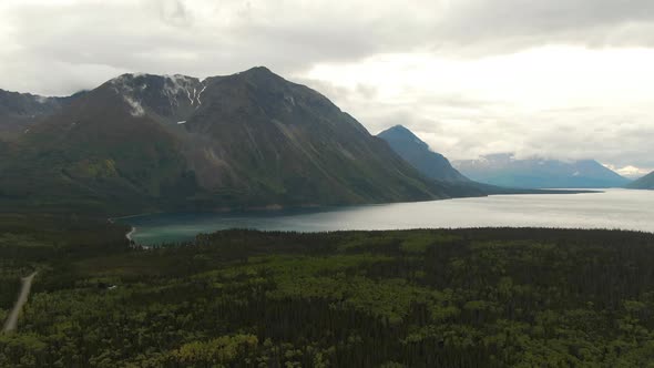 View of Scenic Lake Surrounded By Forest and Mountains
