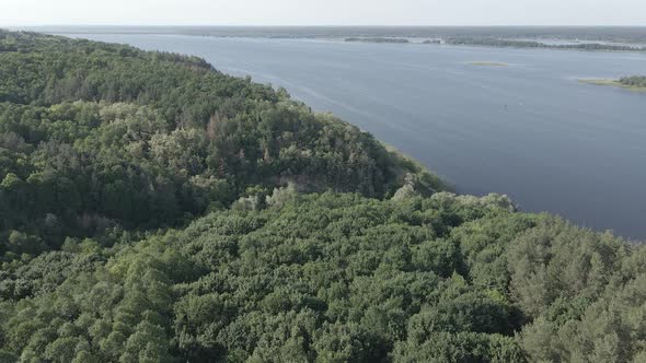 Dnipro River. Aerial View. Landmark of Ukraine, Flat, Gray