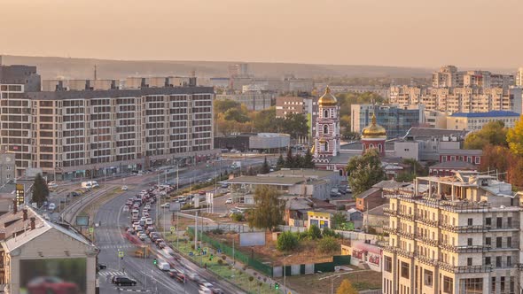 Traffic on the Streets of the City Aerial Timelapse in Kharkov Ukraine