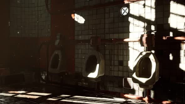 Abantoned Old Public Toilet with Bright Lights alt