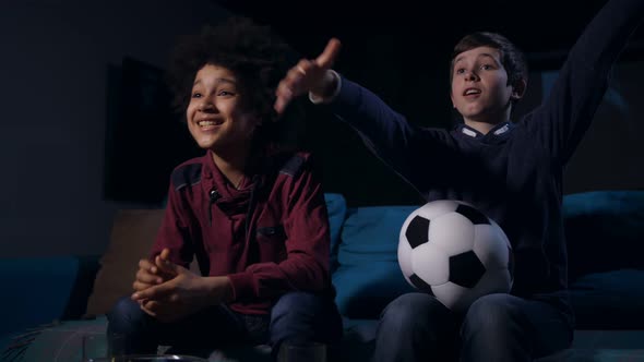 Teen Boys Expecting Goal Watching Football Match