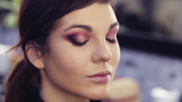 Beautiful Sexy Brunette Girl Gets Her Eye Make Up Done By Professional at a Beauty Studio