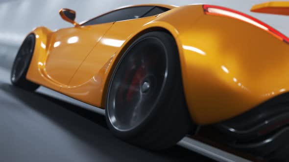 Sports car driving fast through the tunnel. High speed automotive concept.