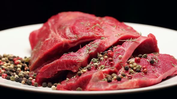 Fresh Raw Beef Meat With Peppercorns Ready To Grill