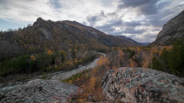 timelapse with movement in the autumn mountains