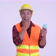 Young Happy Hispanic Man Construction Worker Using Phone and Looking Surprised - VideoHive Item for Sale