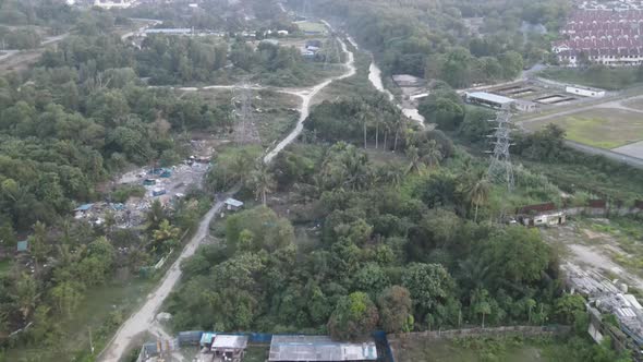 Aerial view of Jungle and small road in Pajam