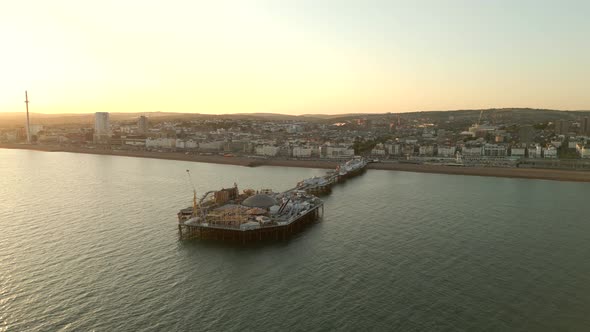 Sunset Drone Video Brighton Palace Pier Uk