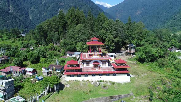 Yuksom village in Sikkim state in India seen from the sky