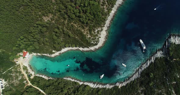 Aerial view of a bay with beach on Korcula island, Croatia.