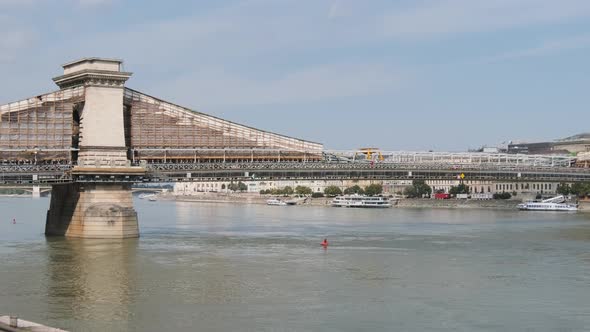 Panorama of Budapest View of the Chain Bridge Over the Danube River Hungary