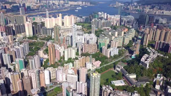 Drone fly over the Hong Kong city