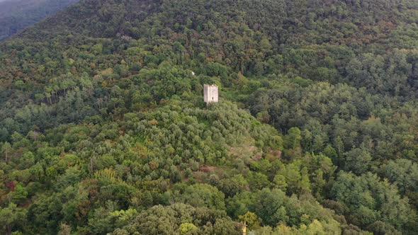 Aerial View an Abandoned Castle Castello Di Ripafratta in Tuscany Italy