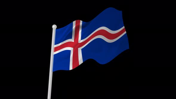 Iceland Flag Flying Animated Black Background