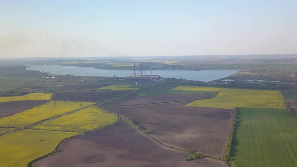 Aerial View Thermal Power Plant. Electricity Generation From Fossil Fuels. Combustion of Coal and